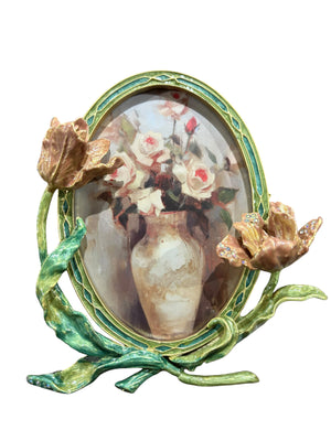 Creative Co Op, Enameled, Metal, Photo Frame, 3D Flowers, Jewels, Multicolor