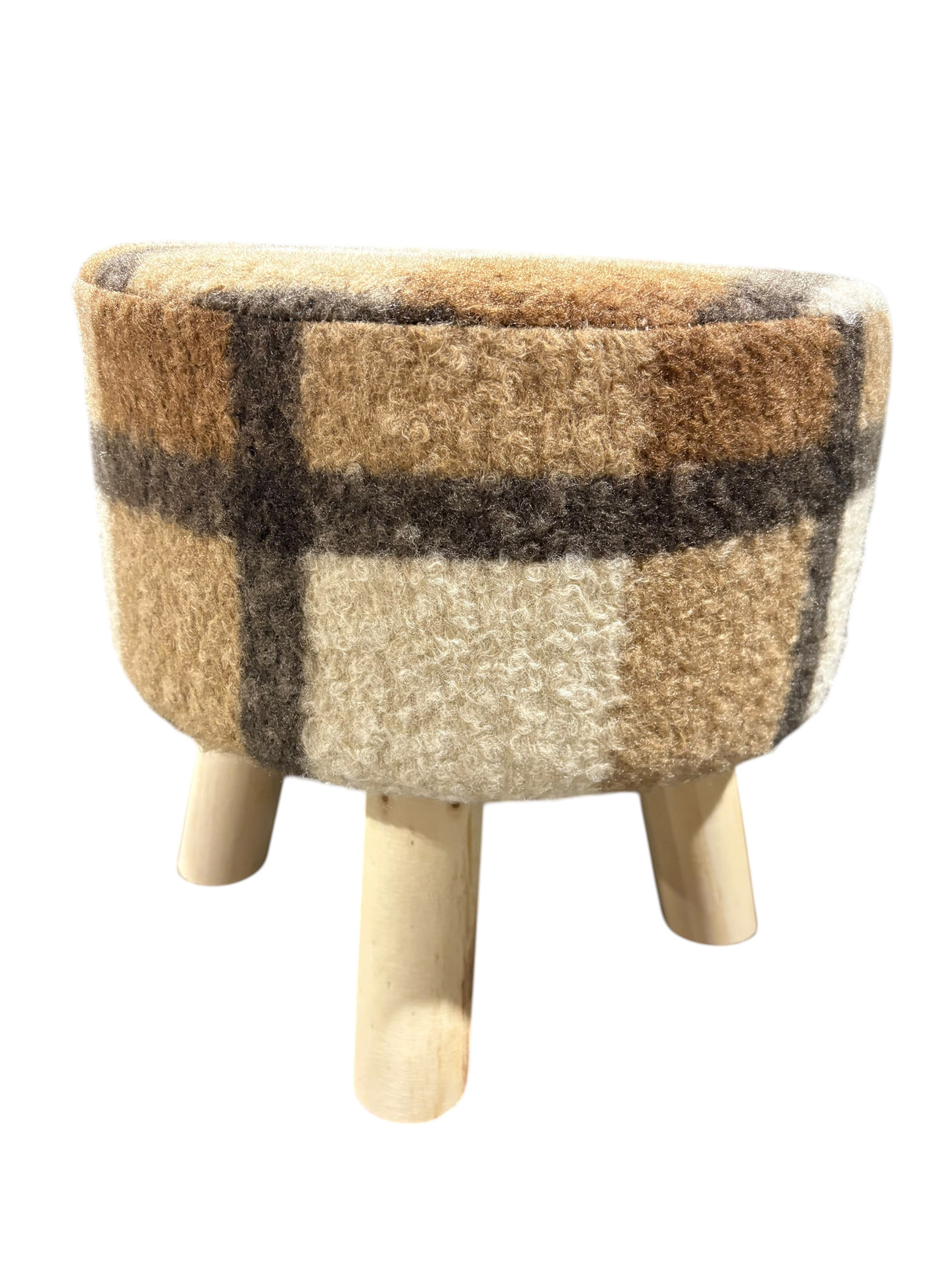 Creative Co Op, Faux, Sherpa, Upholstered, Stool, Pine Wood Feet