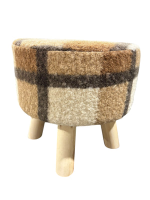 Creative Co Op, Faux, Sherpa, Upholstered, Stool, Pine Wood Feet