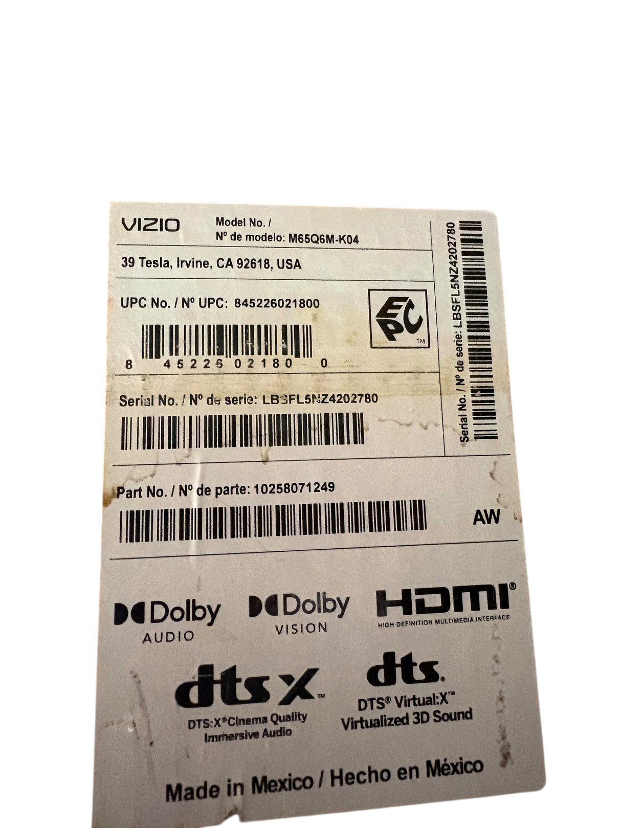 Vizio, 65", M65Q6M-K04, 4K, QLED, HDR, Smart TV, STORE PICKUP ONLY