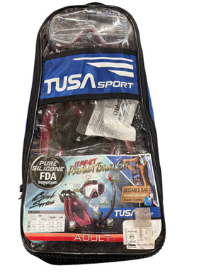 TUSA Sport, Adult, Mask, Dry Snorkel, Fins, Travel Set, Large, Black/Metallic Red - Snorkel Set - Freeman Liquidators - [product_description]