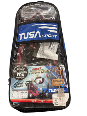 TUSA Sport, Adult, Mask, Dry Snorkel, Fins, Travel Set, Large, Black/Metallic Red - Snorkel Set - Freeman Liquidators - [product_description]