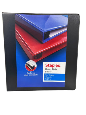 Staples, Heavy Duty, 1 1/2", 3 Ring, View, D Ring, Binder, Black