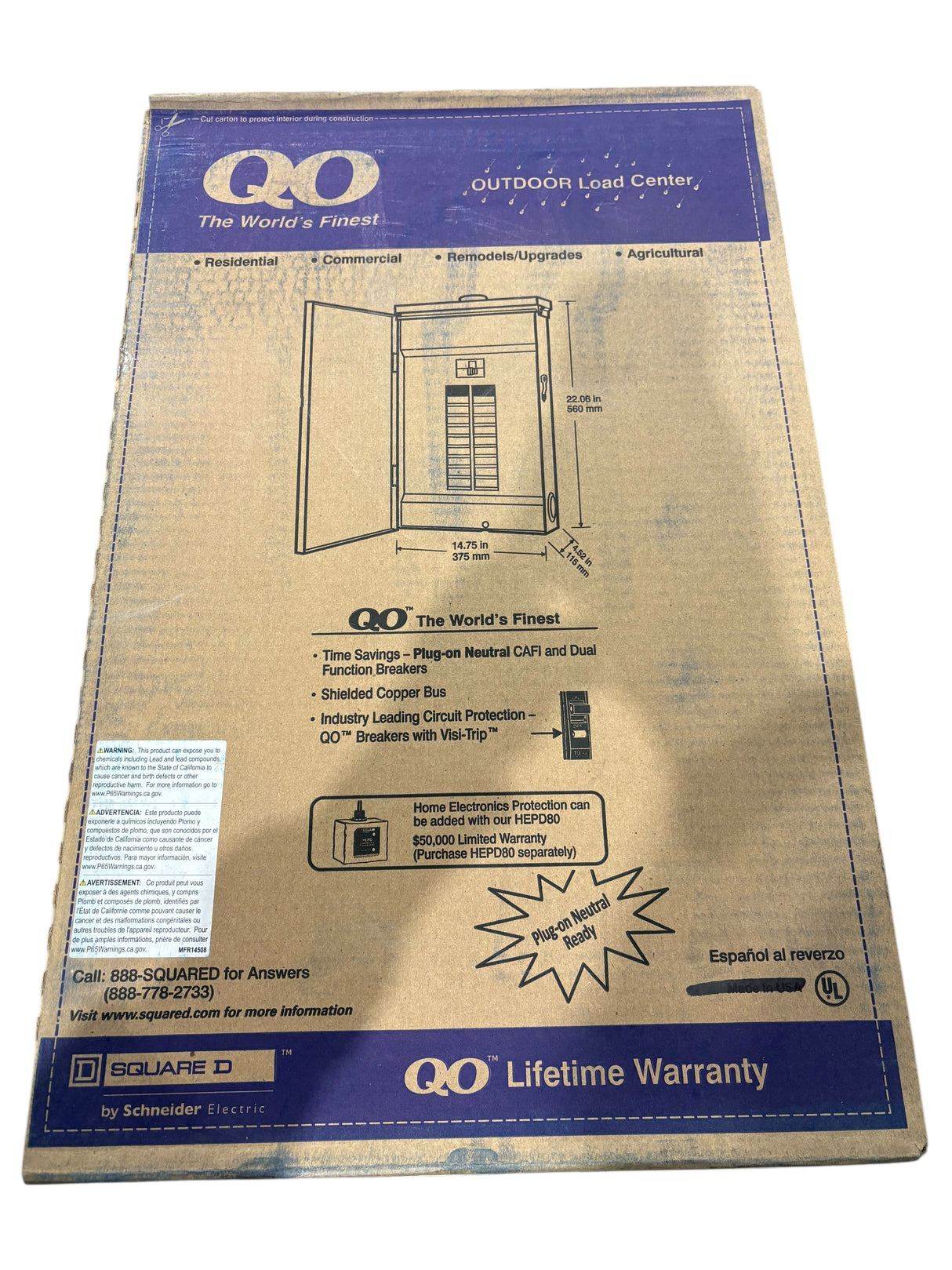 Square D, QO124L125PGRB, QO Plug On Neutral, Circuit Breaker Load Center