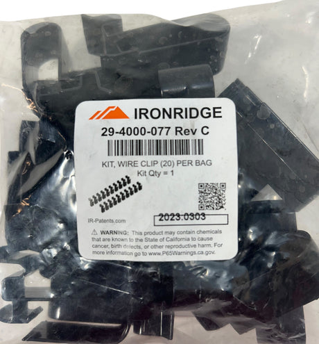 IronRidge, 29‑4000‑077, Wire Clips for XR Rails, Rev C, (Bag of 20) - Image 1