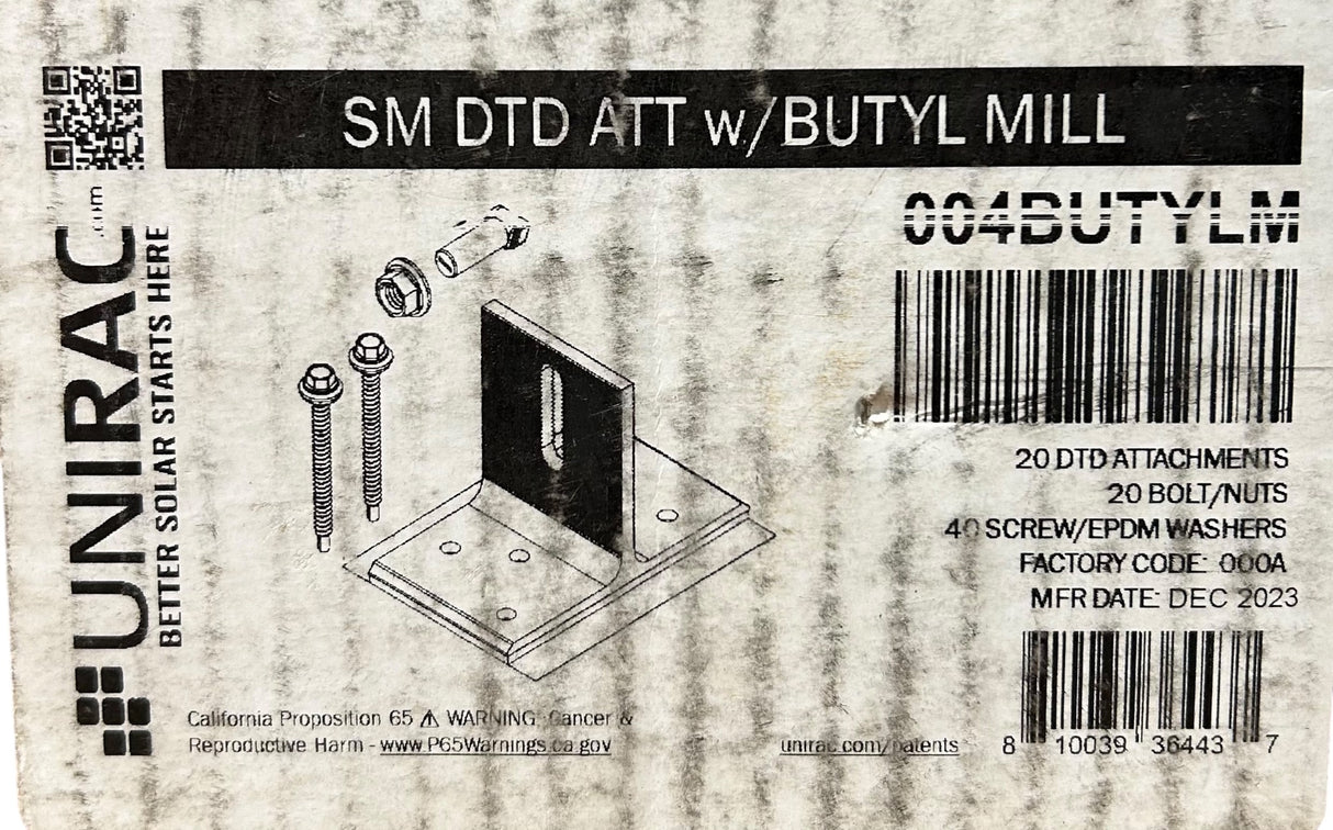 Unirac, SM DTD Attachment, Butyl Deck Mount, Mill Finish, (004BUTYLM) - Image 1