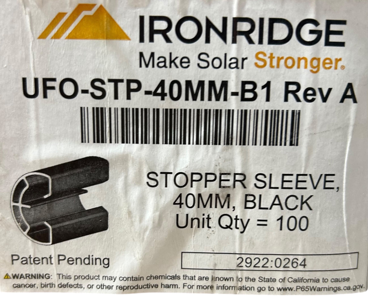 IronRidge, UFO Stopper Sleeve, 40mm, Black 245 Pack (UFO‑STP‑40MM‑B1 Rev A) - Image 1