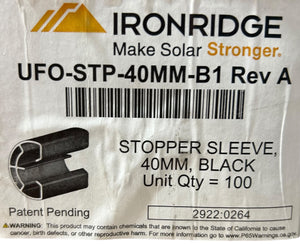IronRidge, UFO Stopper Sleeve, 40mm, Black 245 Pack (UFO‑STP‑40MM‑B1 Rev A) - Image 1