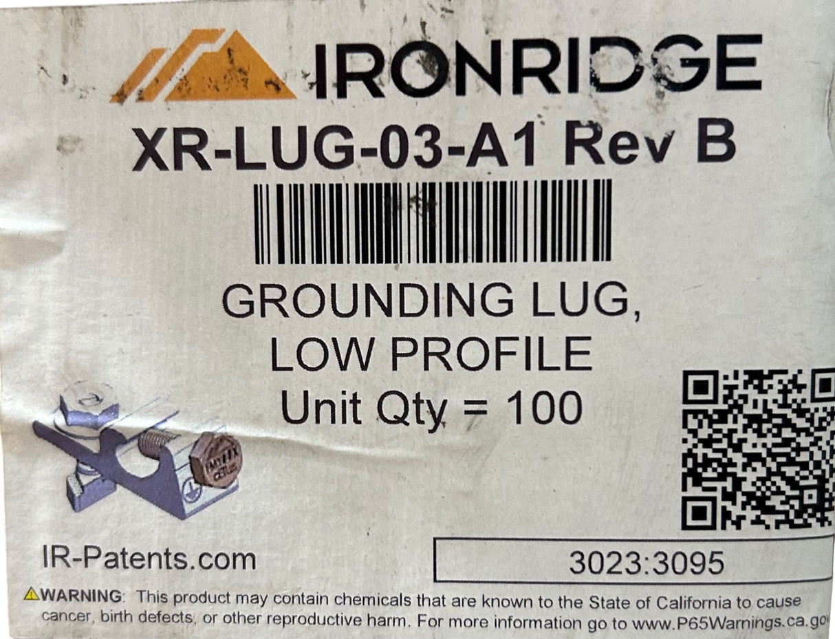 IronRidge XR‑LUG‑03‑A1 — Grounding Lug for XR Rails, Rev B - Image 1