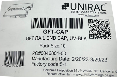 Unirac GFT‑CAP — Rail End Caps, Black (10‑Pack) - Image 1