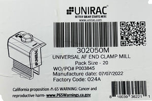Unirac 302050M — Universal AF End Clamp, Mill Finish (Box of 20) - Image 1