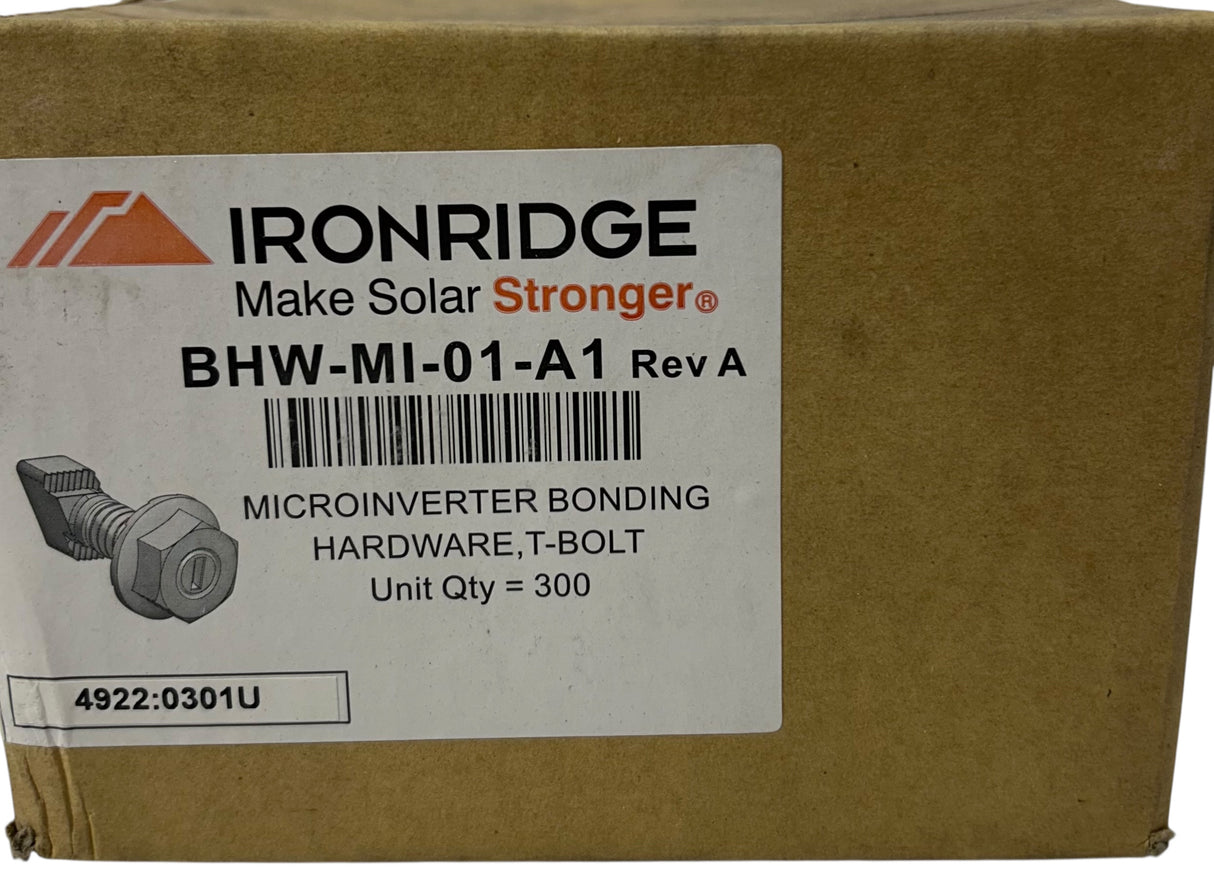 IronRidge BHW‑MI‑01‑A1 Rev A — Microinverter Bonding T‑Bolt & Nut, 1/4" × 3/4", Box of 300 - Image 1