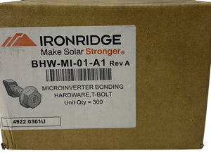 IronRidge BHW‑MI‑01‑A1 Rev A — Microinverter Bonding T‑Bolt & Nut, 1/4" × 3/4", Box of 300 - Image 1