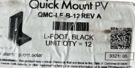 Quick Mount PV, QMC-LF-B-12, Single Slot, L-Foot, w/ Black Finish (12 units) - Image 1
