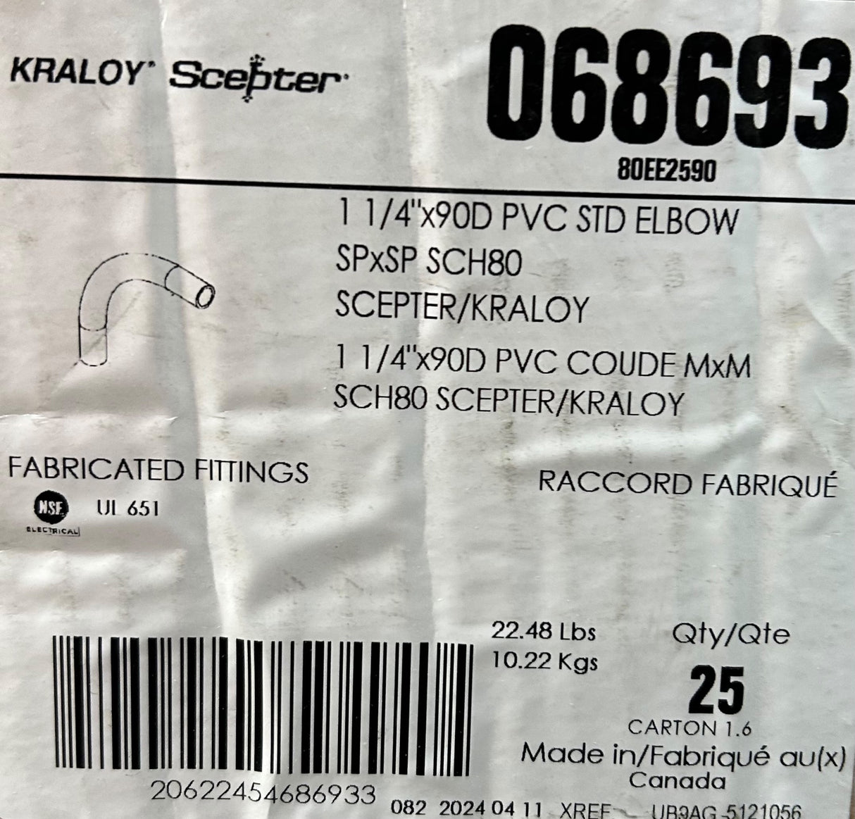 Ipex Scepter 80EE2590 1-1/4" Schedule 80 90 Degree PVC Elbow - Image 1