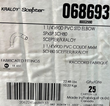 Ipex Scepter 80EE2590 1-1/4" Schedule 80 90 Degree PVC Elbow - Image 1