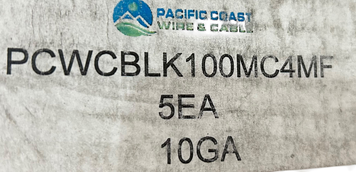 Pacific Coast Wires — 10 AWG PV Wire, Black, 100', MC4 M/F (PCWCBLK100MC4MF) - Image 1