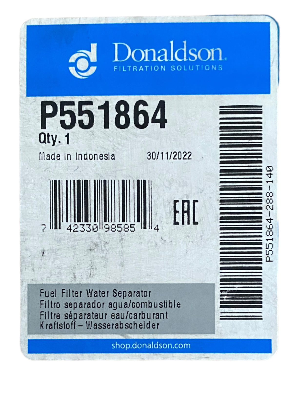 Donaldson, P551864, Spin On, Water Seperator, Fuel Filter - FreemanLiquidators - [product_description]