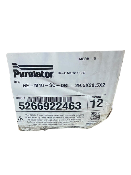 Parker, Purolator MERV 10 Filter, 29.5" x 28.5" x 2", HE-M10-SC (12Pk) - Freeman Liquidators