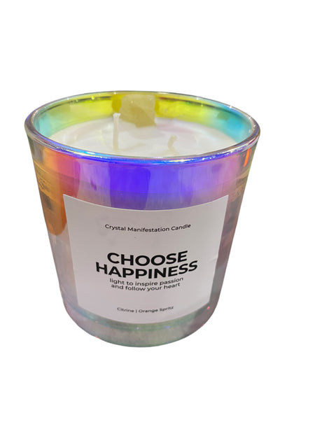 Choose Happiness, Crystal, Manifestation, Candle, Orange Spritz, Citrine, 14oz - Freeman Liquidators