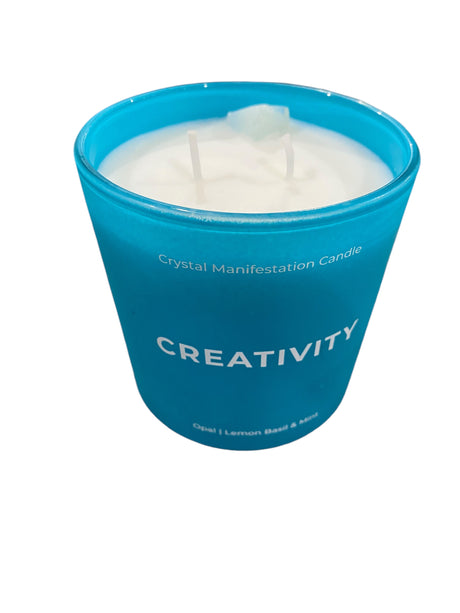 Creativity, Crystal, Manifestation, Candle, Lemon, Basil, Mint, Scented, Opal, 14oz - Freeman Liquidators