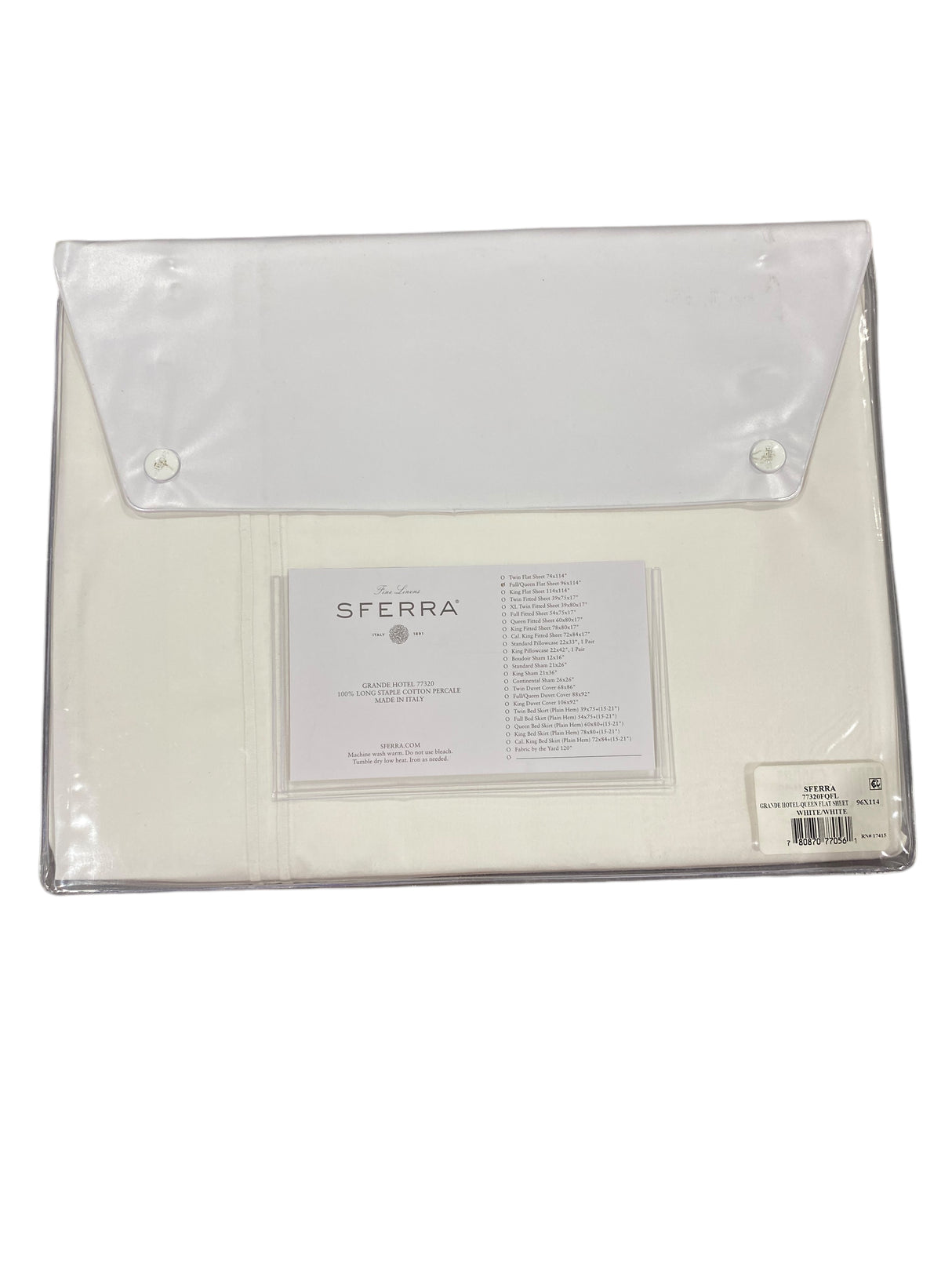 Sferra, Grande, Hotel, Full, Queen, Flat, Sheet, 96X114, (White/White) - Freeman Liquidators