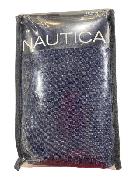 Nautica, Navy, Denim, Tailored, King, Bedskirt, 15in, 100% cotton - Freeman Liquidators