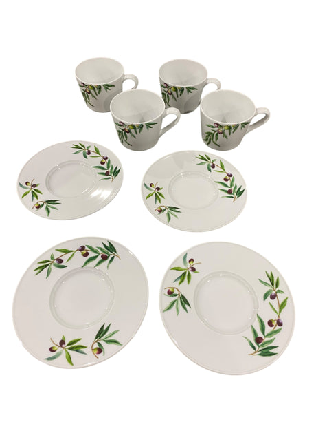 Pottery Barn, Monique Lhuillier, Olive Orchard, Cup & Saucer, Set of 4