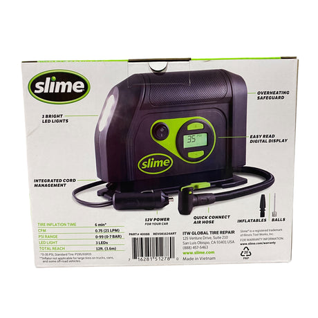Slime air compressor packaging with product details on a white background