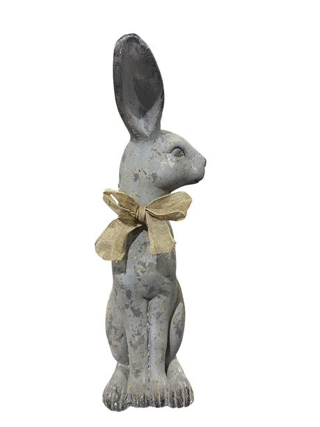 Weathered, Realistic, Resin, Rabbit, Statue, Burlap Bow, 24"