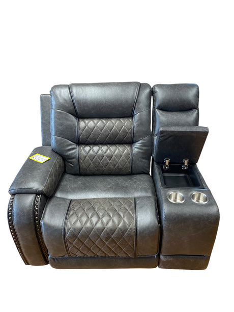 Sectional Recliner, Console, Grey, Leather, IN STORE PICKUP ONLY