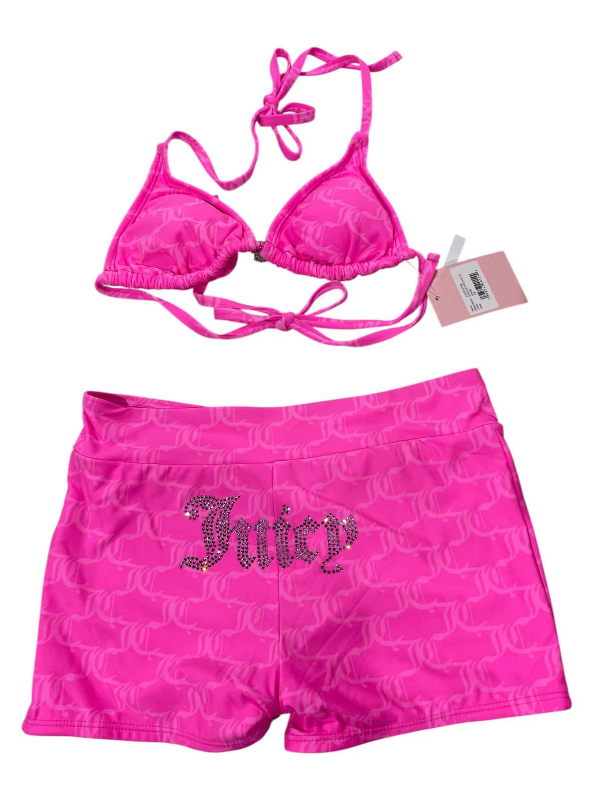 Juicy Couture, Women's, Rhinestone, Tri, Boy Short, Swim Set, Pink - SWIMWEAR - Freeman Liquidators - [product_description]
