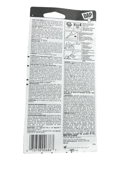 DAP, 2.8 oz, Gasket Maker, 686 Black Silicone, 100% RTV Silicone Sealant - Image 2