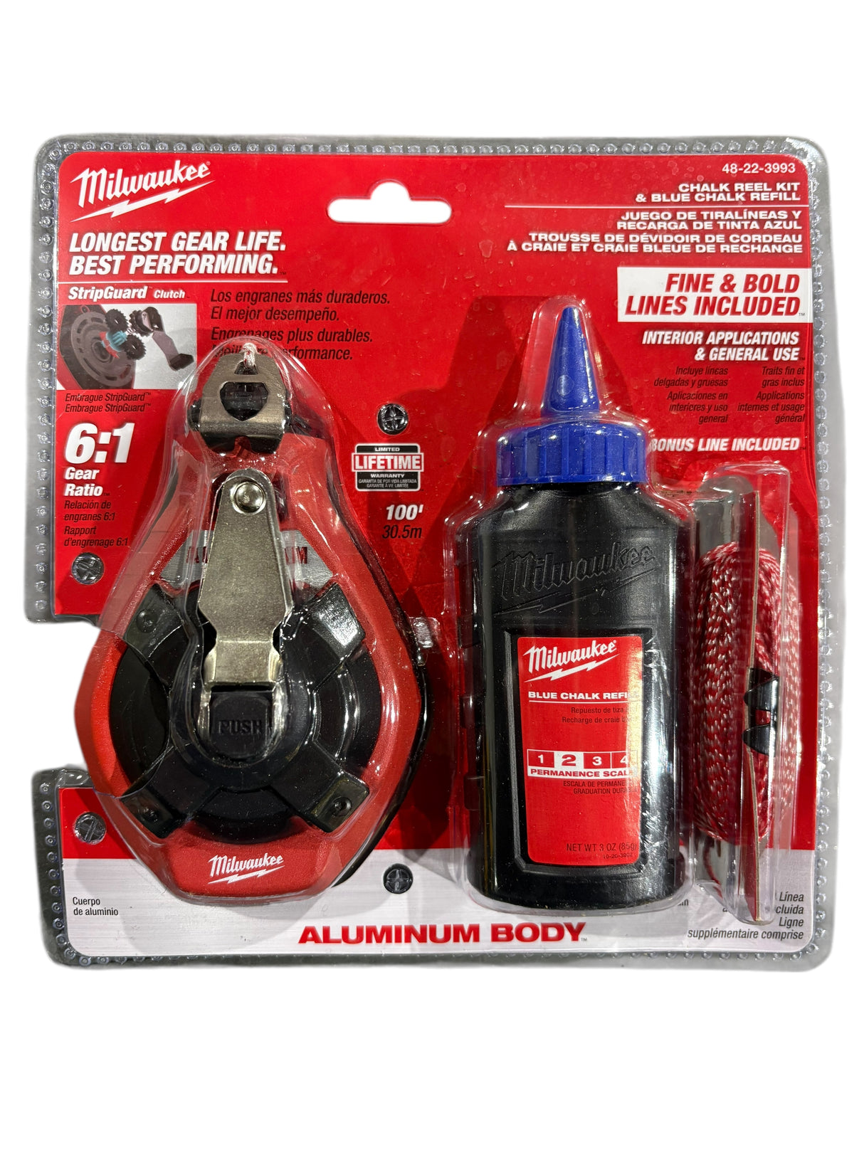 Milwaukee, 48-22-3993, Aluminum, Chalk Reel Kit, 100 ft., Bonus Line
