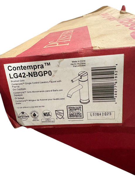 Pfister, LG42-NBGP0, Contempra, Single Control, Bathroom Faucet, Brushed Gold - Bathroom Sink Faucets - Freeman Liquidators - [product_description]
