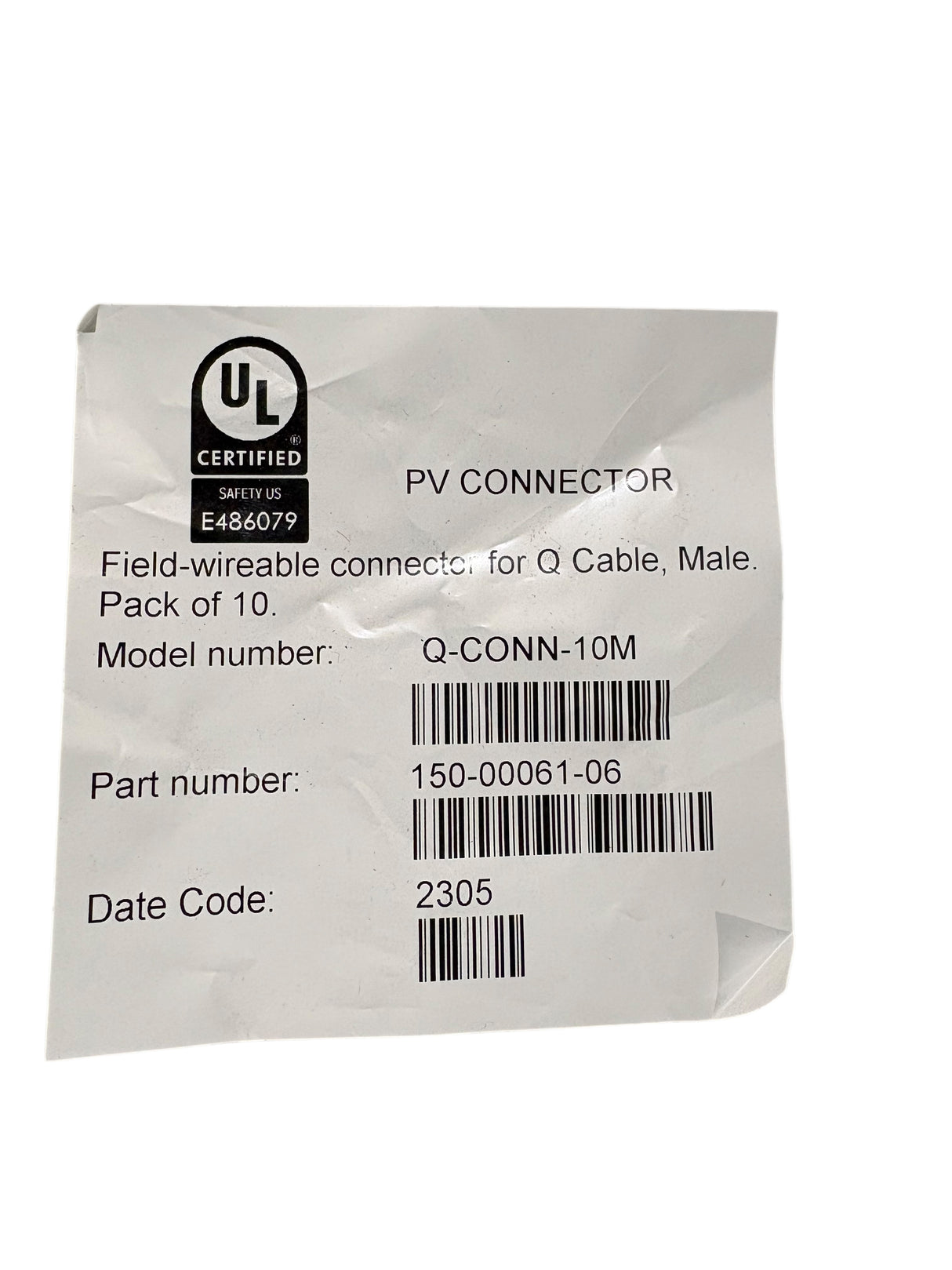 Enphase, Q-CONN-10M, Field Wireable, Male connector, Q-Cable, 10 Pack
