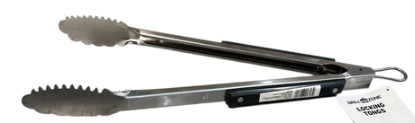CAVE TOOLS- 17” LONG HANDLE STAINLESS STEEL GRILL TONGS W/LOCKING BRACKET - Image 1