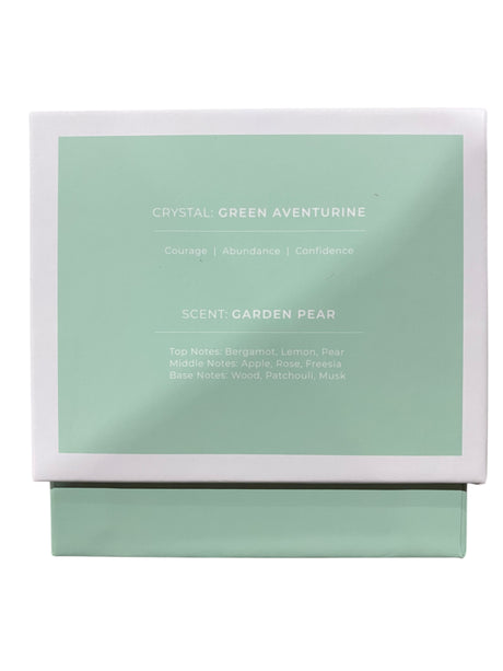 Treat Yourself, Crystal, Manifestation, Candle, Garden Pear, Green Aventurine, 14oz - Freeman Liquidators