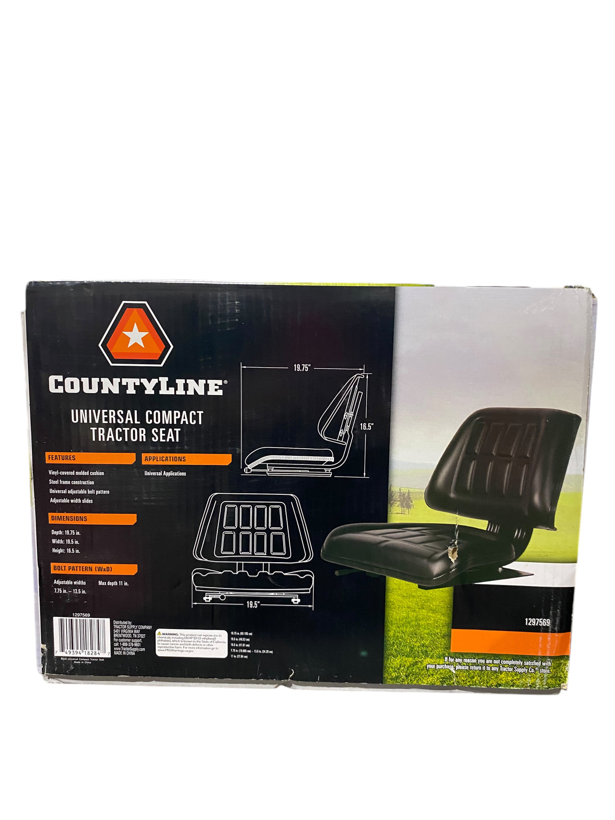 CountyLine, 16.5 in. Universal, Compact, Tractor, Seat, Black, Model 1297569 - Freeman Liquidators