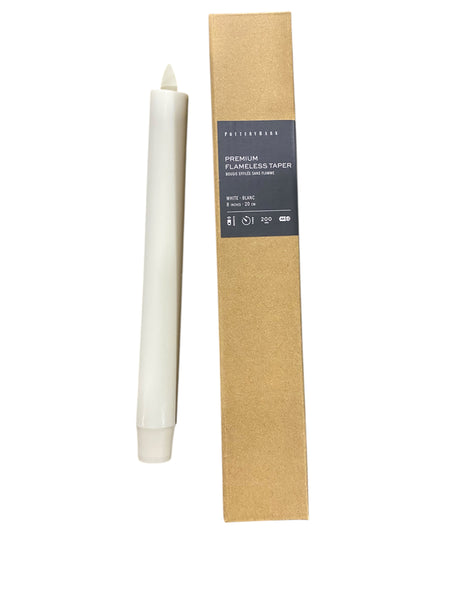 Pottery Barn, Premium, Flickering, Flameless, Wax, Taper, Candle, 8in, White - Freeman Liquidators - [product_description] - 