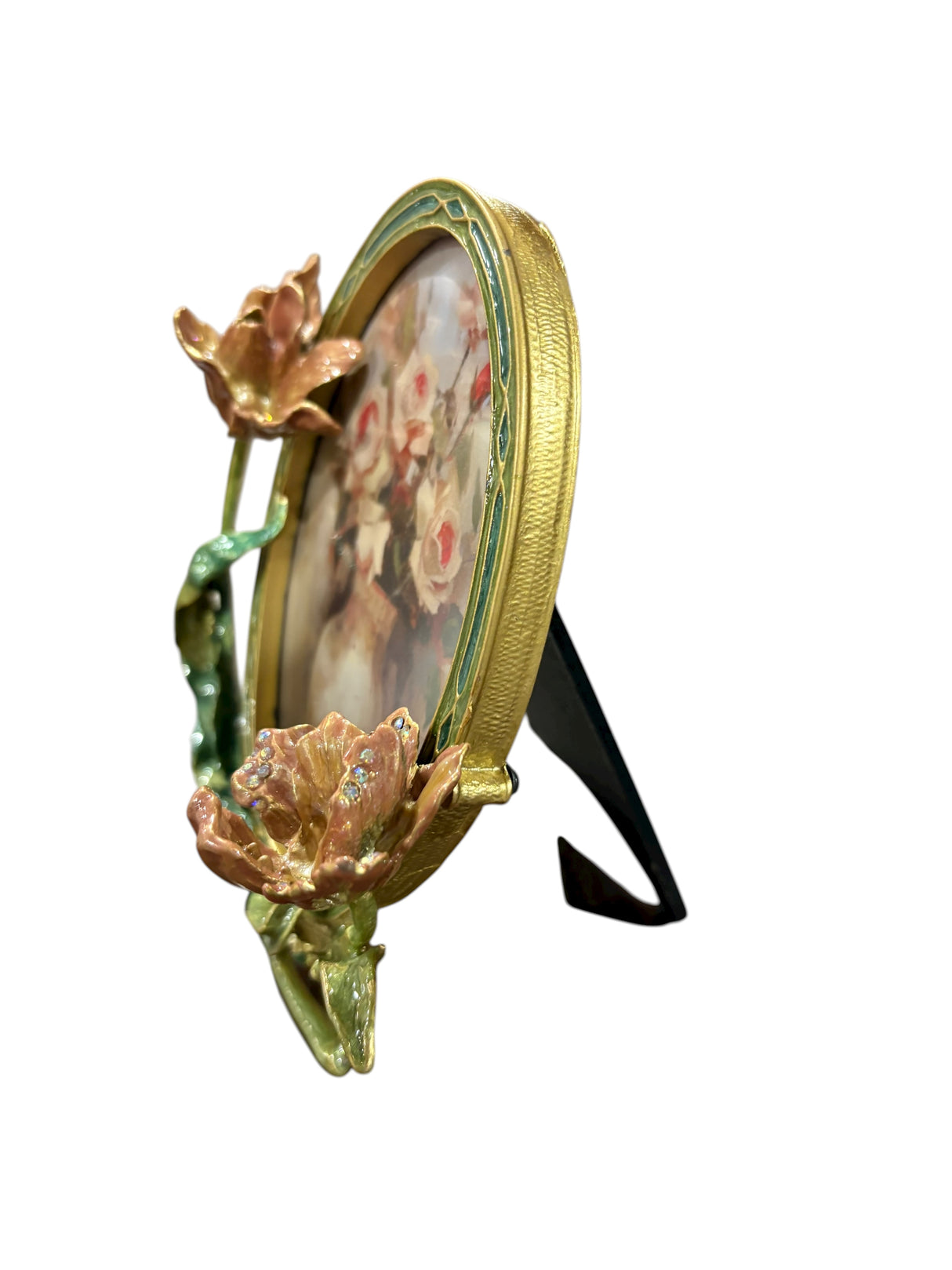 Creative Co Op, Enameled, Metal, Photo Frame, 3D Flowers, Jewels, Multicolor