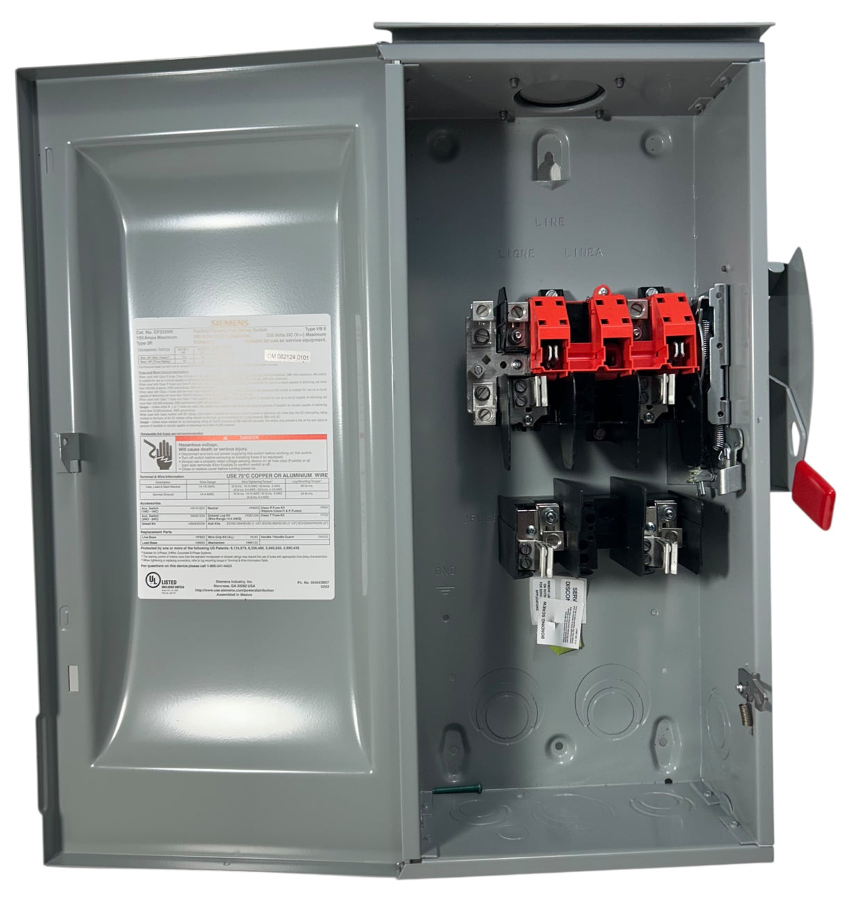 Siemens, GF223NR, 100A, 2‑Pole, Fusible Safety Switch, 240V, 3‑Wire, NEMA 3R Outdoor - Image 3