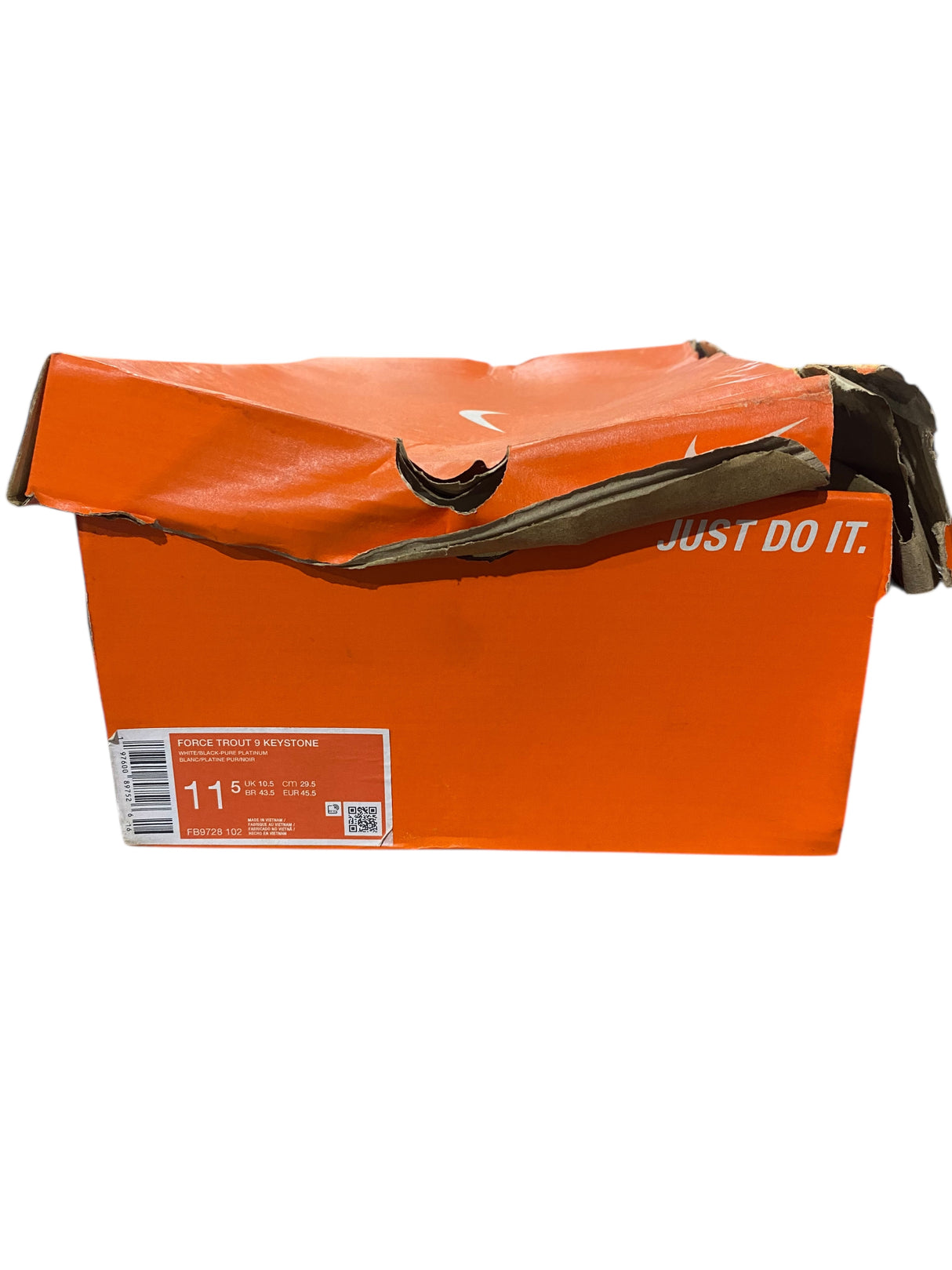 Nike, Men's, Force Trout 9 Keystone, Baseball, Cleats, White/Black/Grey, Size 11.5, DAMAGED BOX - Freeman Liquidators - [product_description] - Men's Shoes