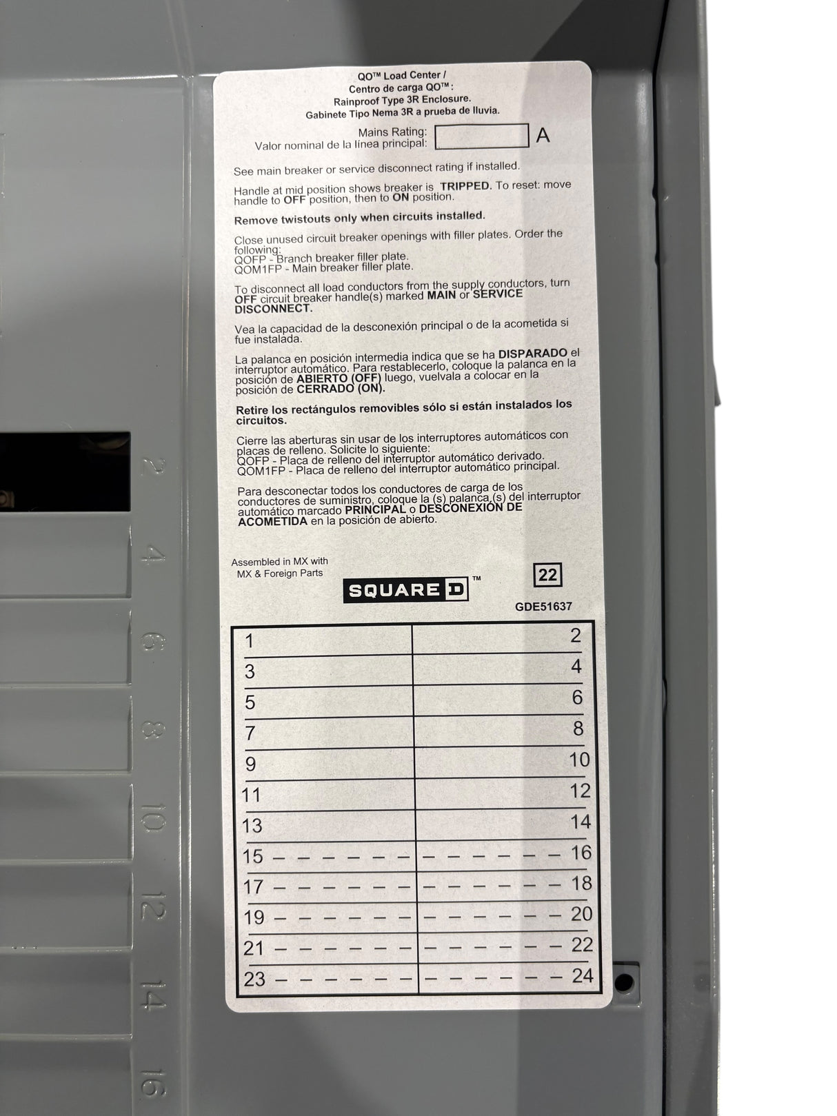 Square D, QO124L125PGRB, QO Plug On Neutral, Circuit Breaker Load Center