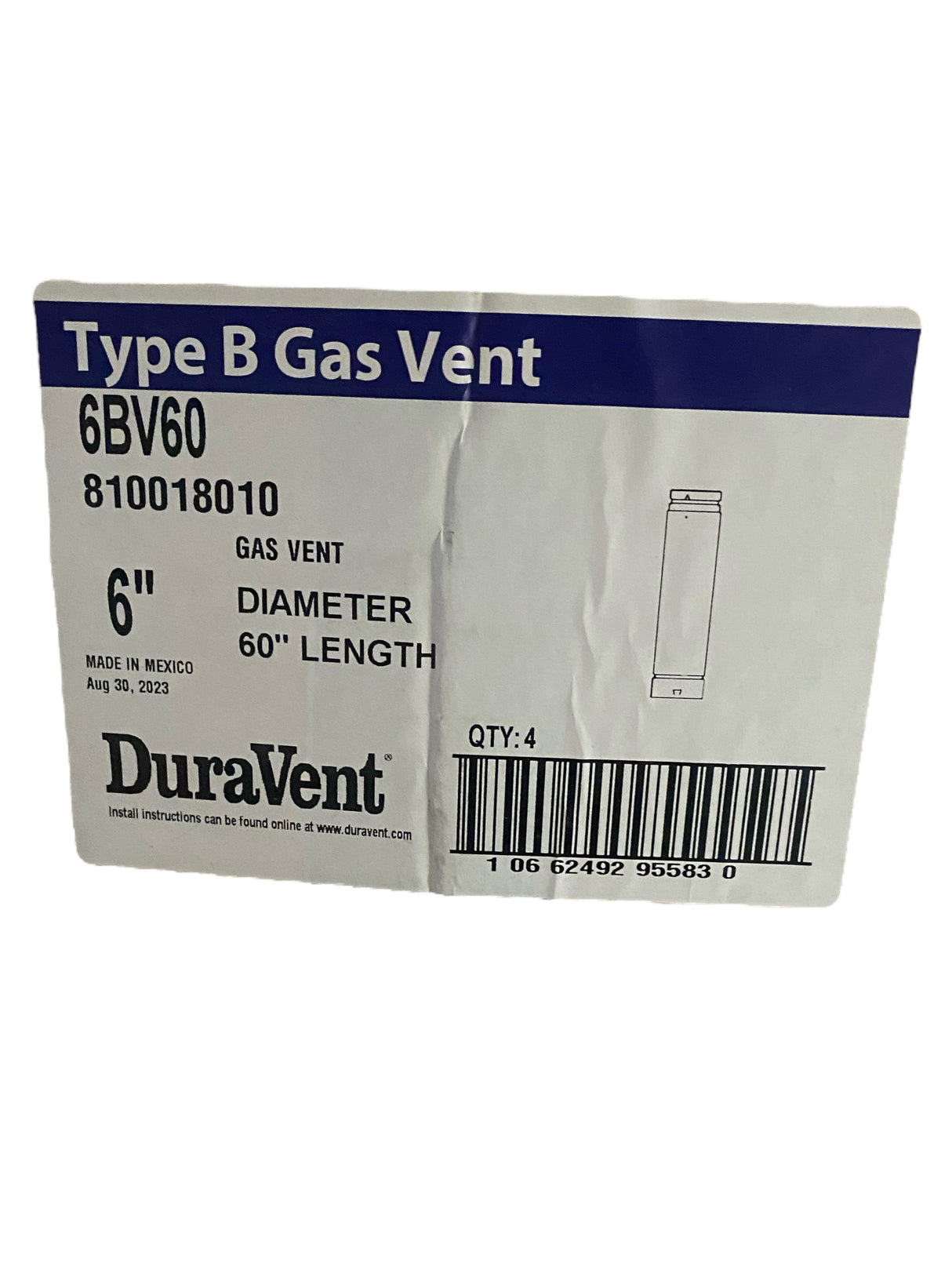 (4 Pack) DuraVent 6" Round B-Vent 60" Length Pipe - 6BV60 - Freeman Liquidators - [product_description]