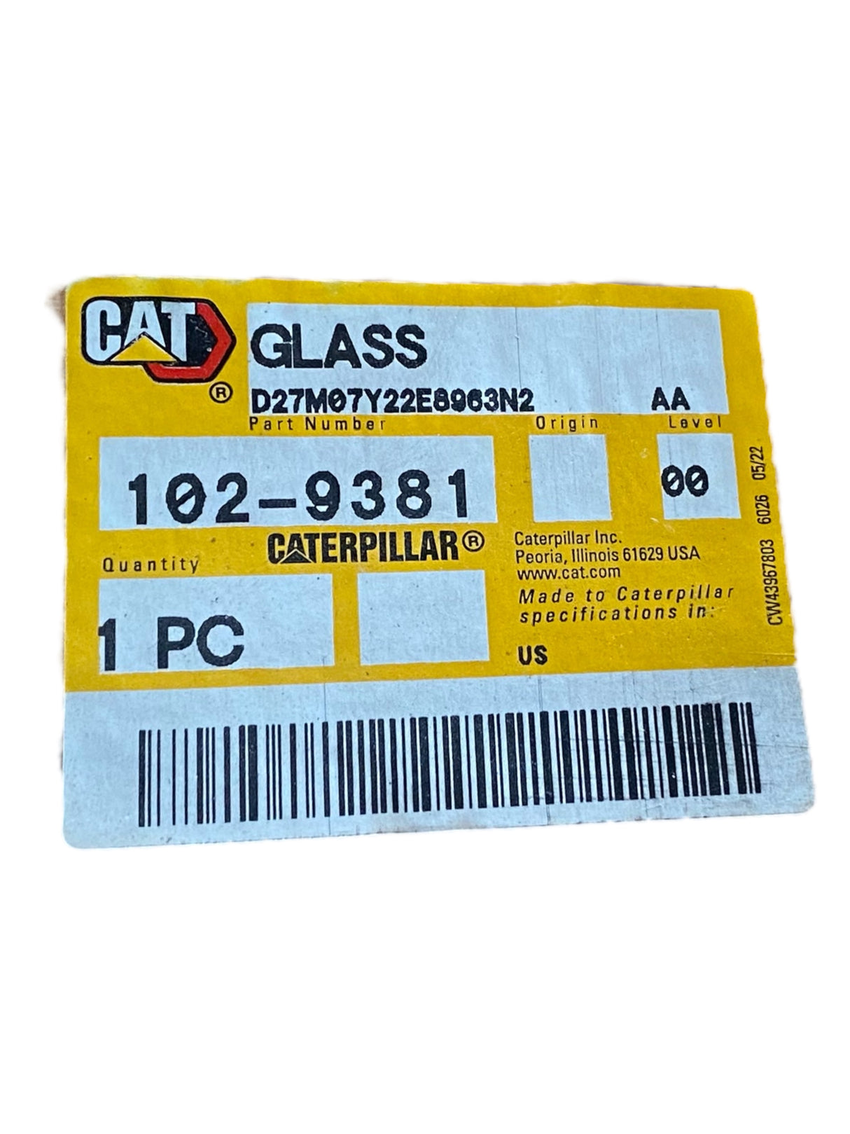 Caterpillar, 102-9381, Glass - Freeman Liquidators