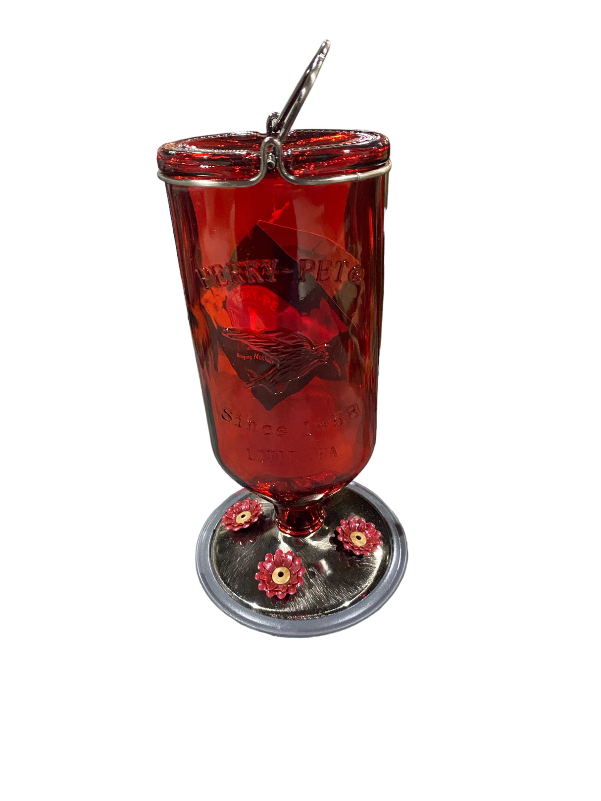 Perky-Pet, 8109-2, Antique, Glass, Bottle, Hummingbird, Feeder, 16-Ounce, Red - Freeman Liquidators