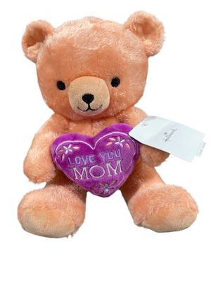 Hallmark, LOVE YOU MOM, Heart, Teddy Bear, 9", Sitting, Coral Plush - Freeman Liquidators