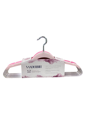 Vanderbilt, Flocked Top, Velvet, Plastic, Clothing Hangers, Pink, Set of 12 - Freeman Liquidators - [product_description] - CLOTHING HANGERS