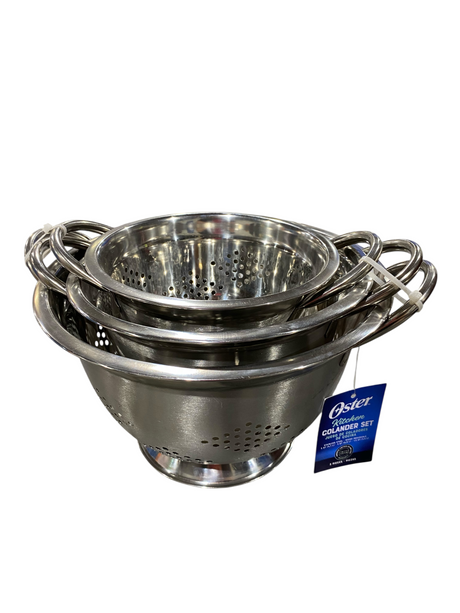 Oster, 3 Piece, Stainless Steel, Kitchen Colander Set, Silver - Freeman Liquidators - [product_description] - KITCHENWARE